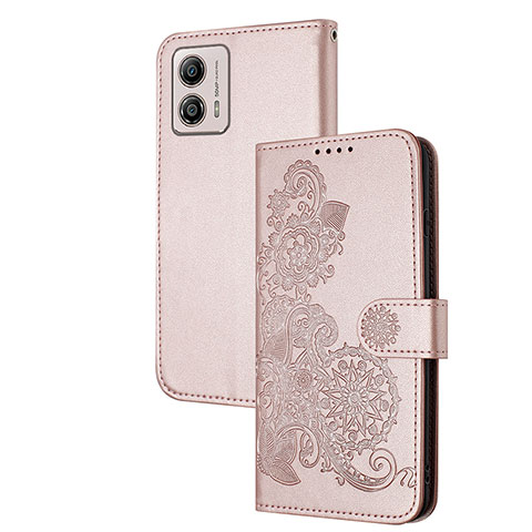 Coque Portefeuille Fleurs Livre Cuir Etui Clapet Y01X pour Motorola Moto G53 5G Or Rose