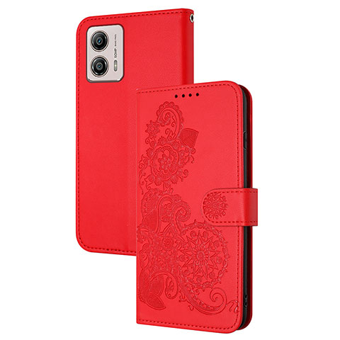 Coque Portefeuille Fleurs Livre Cuir Etui Clapet Y01X pour Motorola Moto G53 5G Rouge