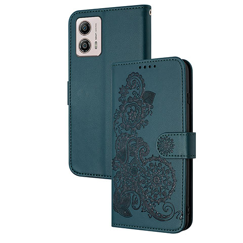 Coque Portefeuille Fleurs Livre Cuir Etui Clapet Y01X pour Motorola Moto G53j 5G Vert