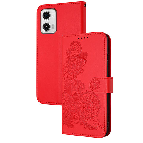 Coque Portefeuille Fleurs Livre Cuir Etui Clapet Y01X pour Motorola Moto G73 5G Rouge