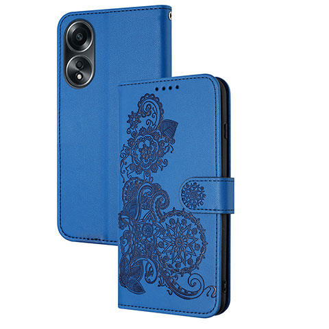 Coque Portefeuille Fleurs Livre Cuir Etui Clapet Y01X pour Oppo A18 Bleu