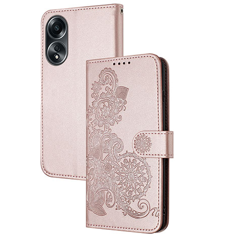 Coque Portefeuille Fleurs Livre Cuir Etui Clapet Y01X pour Oppo A38 Or Rose