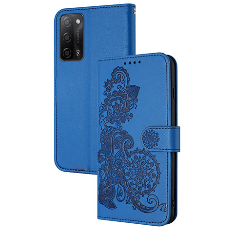 Coque Portefeuille Fleurs Livre Cuir Etui Clapet Y01X pour Oppo A55 5G Bleu