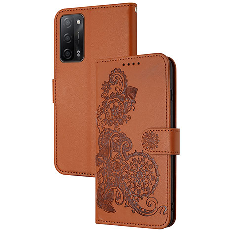 Coque Portefeuille Fleurs Livre Cuir Etui Clapet Y01X pour Oppo A55 5G Marron