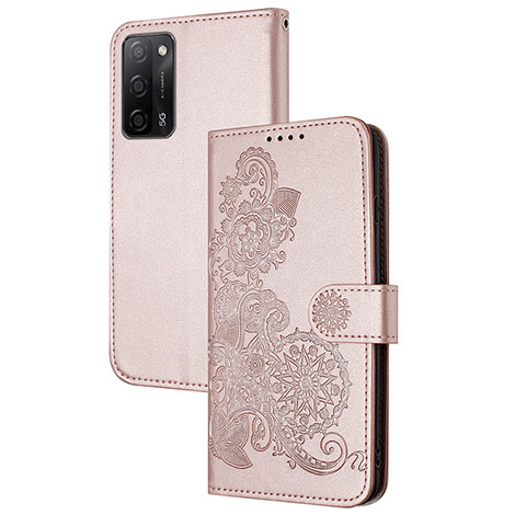 Coque Portefeuille Fleurs Livre Cuir Etui Clapet Y01X pour Oppo A55 5G Or Rose