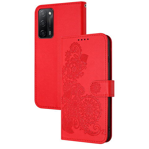 Coque Portefeuille Fleurs Livre Cuir Etui Clapet Y01X pour Oppo A55 5G Rouge