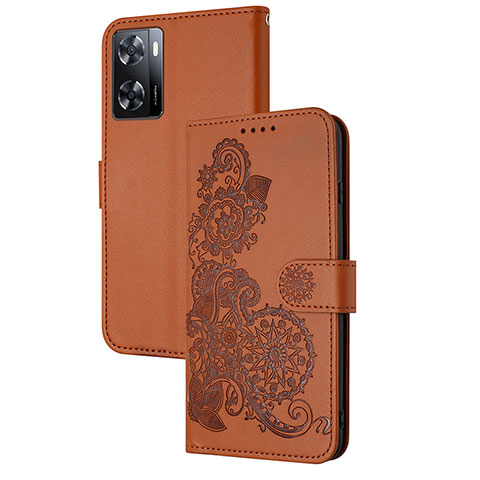 Coque Portefeuille Fleurs Livre Cuir Etui Clapet Y01X pour Oppo A57 4G Marron