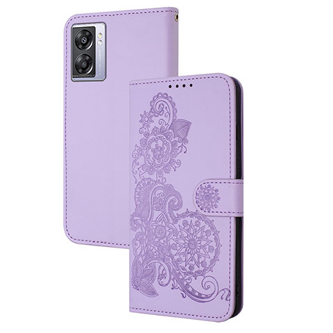 Coque Portefeuille Fleurs Livre Cuir Etui Clapet Y01X pour Oppo A57 5G Violet