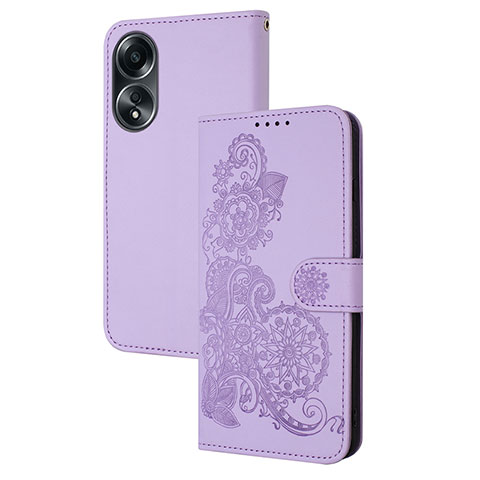 Coque Portefeuille Fleurs Livre Cuir Etui Clapet Y01X pour Oppo A58 4G Violet