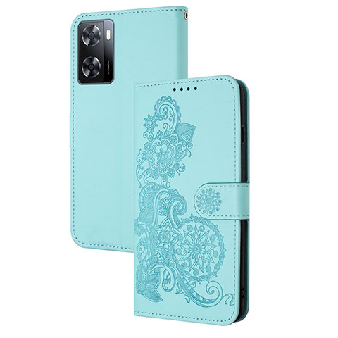 Coque Portefeuille Fleurs Livre Cuir Etui Clapet Y01X pour Oppo A77 4G Bleu Clair