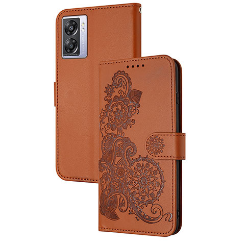 Coque Portefeuille Fleurs Livre Cuir Etui Clapet Y01X pour Oppo A77 5G Marron