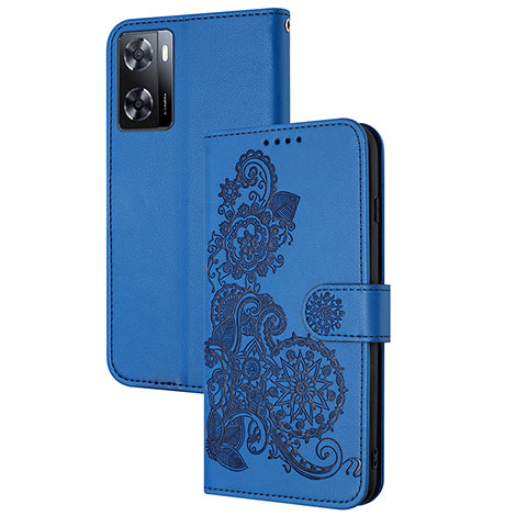 Coque Portefeuille Fleurs Livre Cuir Etui Clapet Y01X pour Oppo A77s Bleu