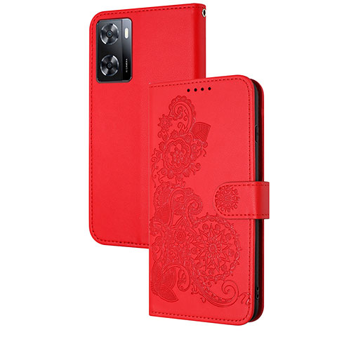 Coque Portefeuille Fleurs Livre Cuir Etui Clapet Y01X pour Oppo A77s Rouge