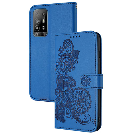 Coque Portefeuille Fleurs Livre Cuir Etui Clapet Y01X pour Oppo A94 5G Bleu