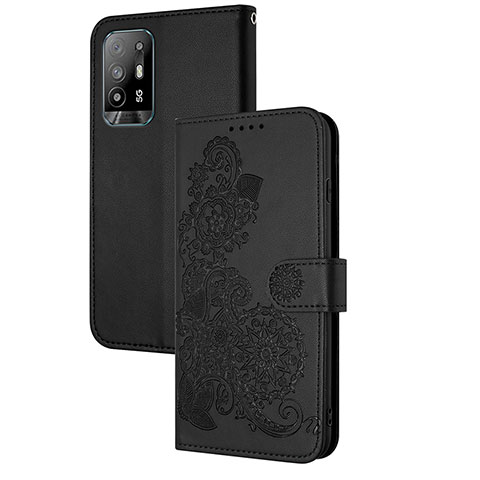 Coque Portefeuille Fleurs Livre Cuir Etui Clapet Y01X pour Oppo A94 5G Noir