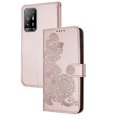 Coque Portefeuille Fleurs Livre Cuir Etui Clapet Y01X pour Oppo A94 5G Or Rose