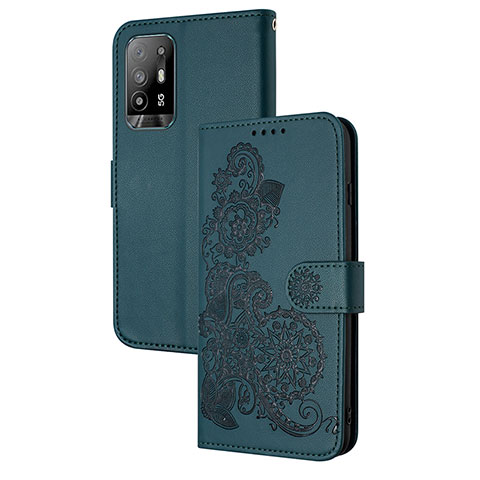 Coque Portefeuille Fleurs Livre Cuir Etui Clapet Y01X pour Oppo A94 5G Vert