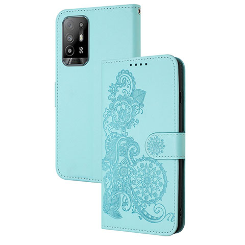 Coque Portefeuille Fleurs Livre Cuir Etui Clapet Y01X pour Oppo A95 5G Bleu Clair