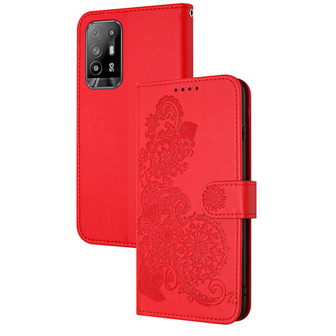 Coque Portefeuille Fleurs Livre Cuir Etui Clapet Y01X pour Oppo A95 5G Rouge