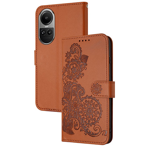 Coque Portefeuille Fleurs Livre Cuir Etui Clapet Y01X pour Oppo Reno10 5G Marron