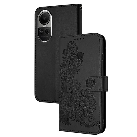 Coque Portefeuille Fleurs Livre Cuir Etui Clapet Y01X pour Oppo Reno10 5G Noir