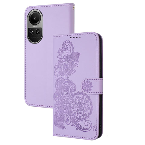 Coque Portefeuille Fleurs Livre Cuir Etui Clapet Y01X pour Oppo Reno10 5G Violet