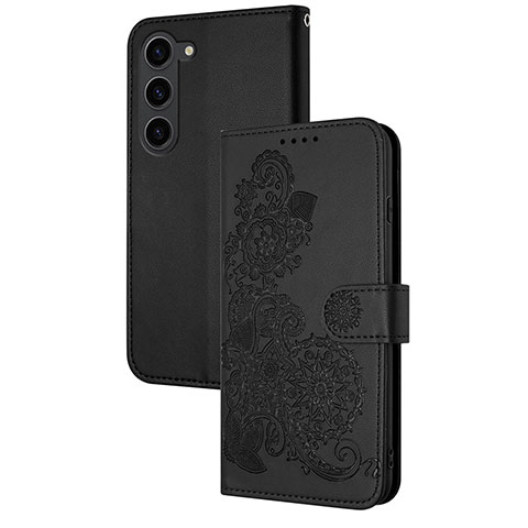 Coque Portefeuille Fleurs Livre Cuir Etui Clapet Y01X pour Samsung Galaxy S22 5G Noir