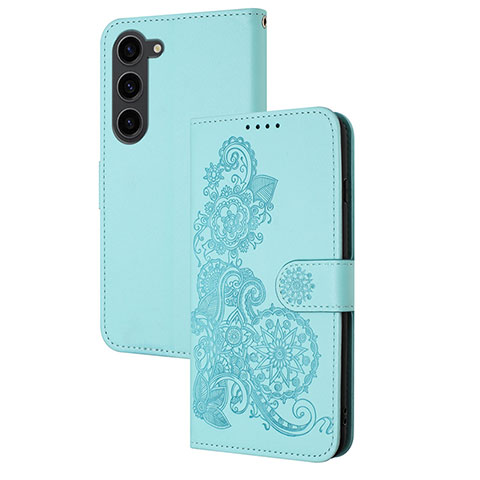 Coque Portefeuille Fleurs Livre Cuir Etui Clapet Y01X pour Samsung Galaxy S24 5G Bleu Clair