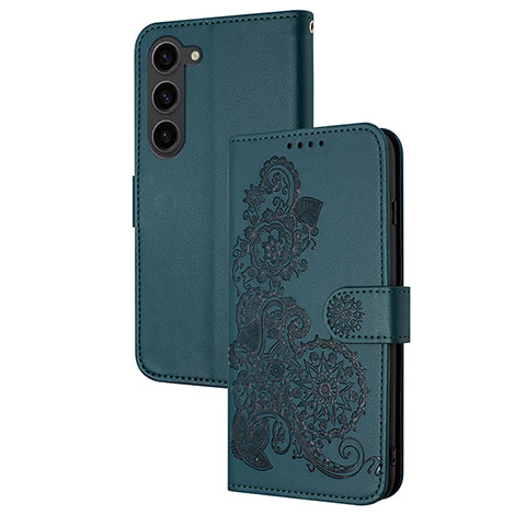 Coque Portefeuille Fleurs Livre Cuir Etui Clapet Y01X pour Samsung Galaxy S24 5G Vert