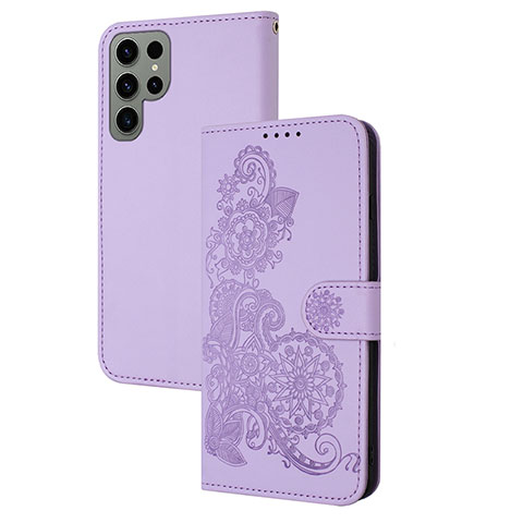 Coque Portefeuille Fleurs Livre Cuir Etui Clapet Y01X pour Samsung Galaxy S25 Ultra 5G Violet