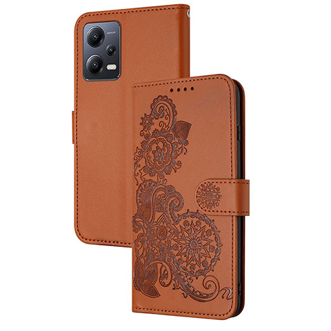 Coque Portefeuille Fleurs Livre Cuir Etui Clapet Y01X pour Xiaomi Poco X5 5G Marron