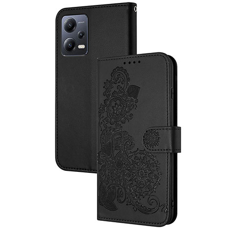 Coque Portefeuille Fleurs Livre Cuir Etui Clapet Y01X pour Xiaomi Poco X5 5G Noir