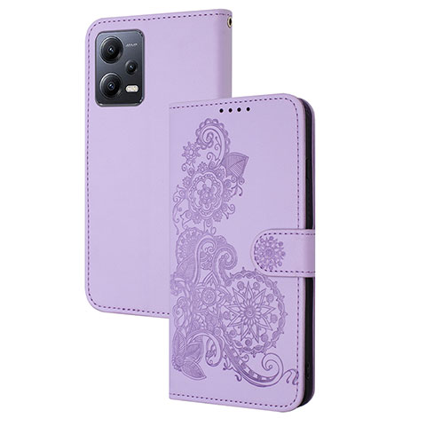 Coque Portefeuille Fleurs Livre Cuir Etui Clapet Y01X pour Xiaomi Poco X5 5G Violet