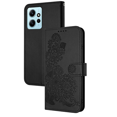 Coque Portefeuille Fleurs Livre Cuir Etui Clapet Y01X pour Xiaomi Redmi Note 12 4G Noir