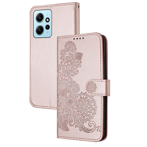 Coque Portefeuille Fleurs Livre Cuir Etui Clapet Y01X pour Xiaomi Redmi Note 12 4G Or Rose