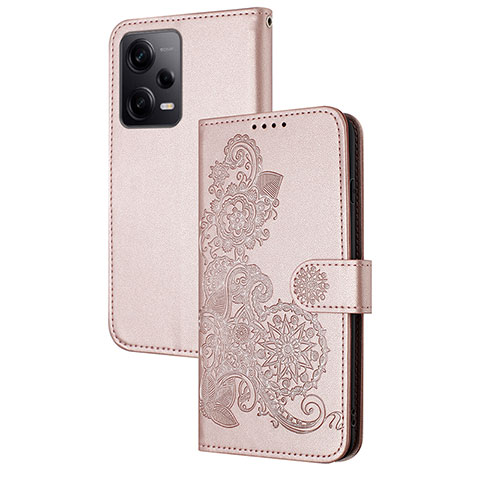 Coque Portefeuille Fleurs Livre Cuir Etui Clapet Y01X pour Xiaomi Redmi Note 12 Pro 5G Or Rose