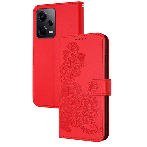 Coque Portefeuille Fleurs Livre Cuir Etui Clapet Y01X pour Xiaomi Redmi Note 12 Pro 5G Rouge