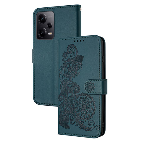 Coque Portefeuille Fleurs Livre Cuir Etui Clapet Y01X pour Xiaomi Redmi Note 12 Pro 5G Vert