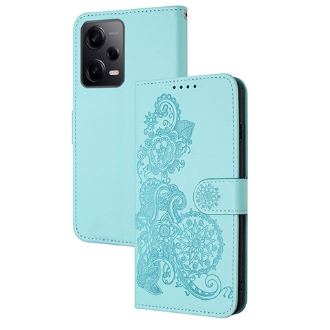 Coque Portefeuille Fleurs Livre Cuir Etui Clapet Y01X pour Xiaomi Redmi Note 12 Pro+ Plus 5G Bleu Clair