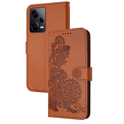 Coque Portefeuille Fleurs Livre Cuir Etui Clapet Y01X pour Xiaomi Redmi Note 12 Pro+ Plus 5G Marron