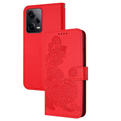 Coque Portefeuille Fleurs Livre Cuir Etui Clapet Y01X pour Xiaomi Redmi Note 12 Pro+ Plus 5G Rouge