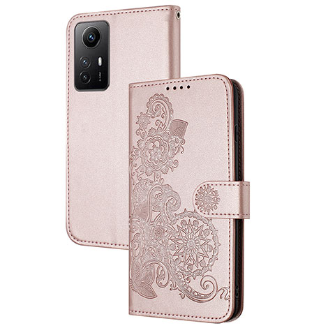 Coque Portefeuille Fleurs Livre Cuir Etui Clapet Y01X pour Xiaomi Redmi Note 12S Or Rose