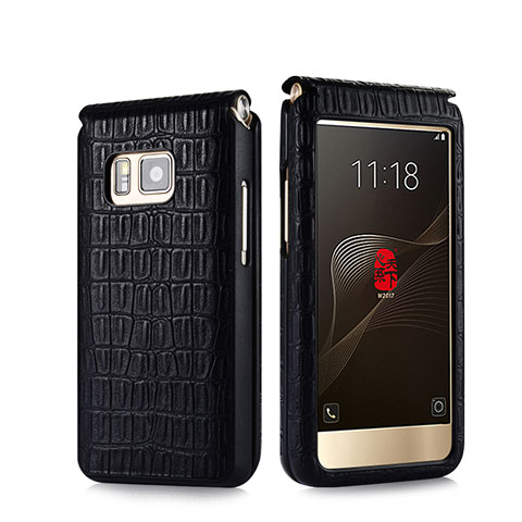 Coque Portefeuille Flip Cuir Crocodile C01 pour Samsung W(2016) Noir