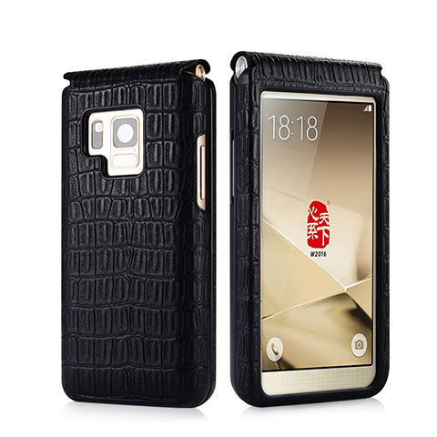 Coque Portefeuille Flip Cuir Crocodile C02 pour Samsung W(2017) Noir