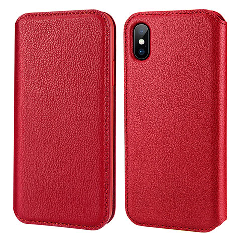 Coque Portefeuille Flip Cuir pour Apple iPhone Xs Max Rouge