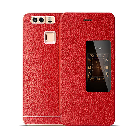 Coque Portefeuille Flip Cuir pour Huawei P9 Rouge