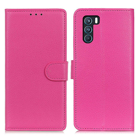 Coque Portefeuille Livre Cuir Etui Clapet A03D pour Oppo K9 Pro 5G Rose Rouge