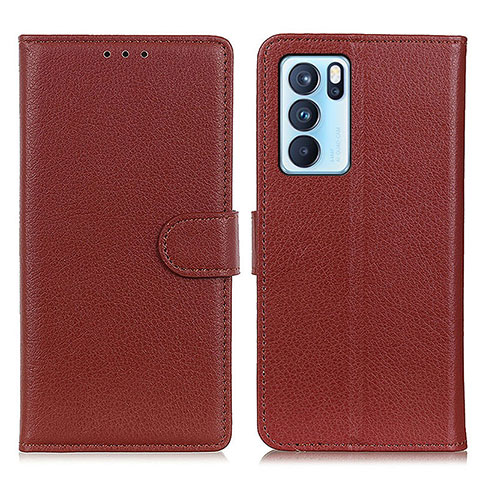 Coque Portefeuille Livre Cuir Etui Clapet A03D pour Oppo Reno6 Pro 5G India Marron