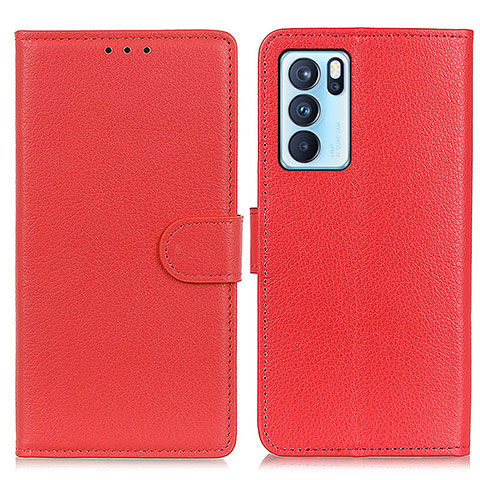 Coque Portefeuille Livre Cuir Etui Clapet A03D pour Oppo Reno6 Pro 5G India Rouge