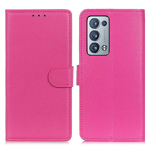 Coque Portefeuille Livre Cuir Etui Clapet A03D pour Oppo Reno6 Pro 5G Rose Rouge